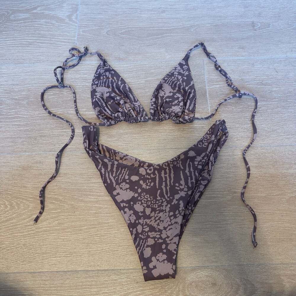 Skatie Animal Print Brown Bikini Set Medium Top Large Bottom